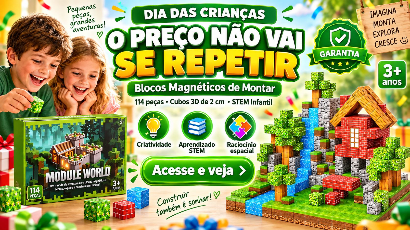 Blocos Magnéticos 114 Peças — Presente Perfeito!